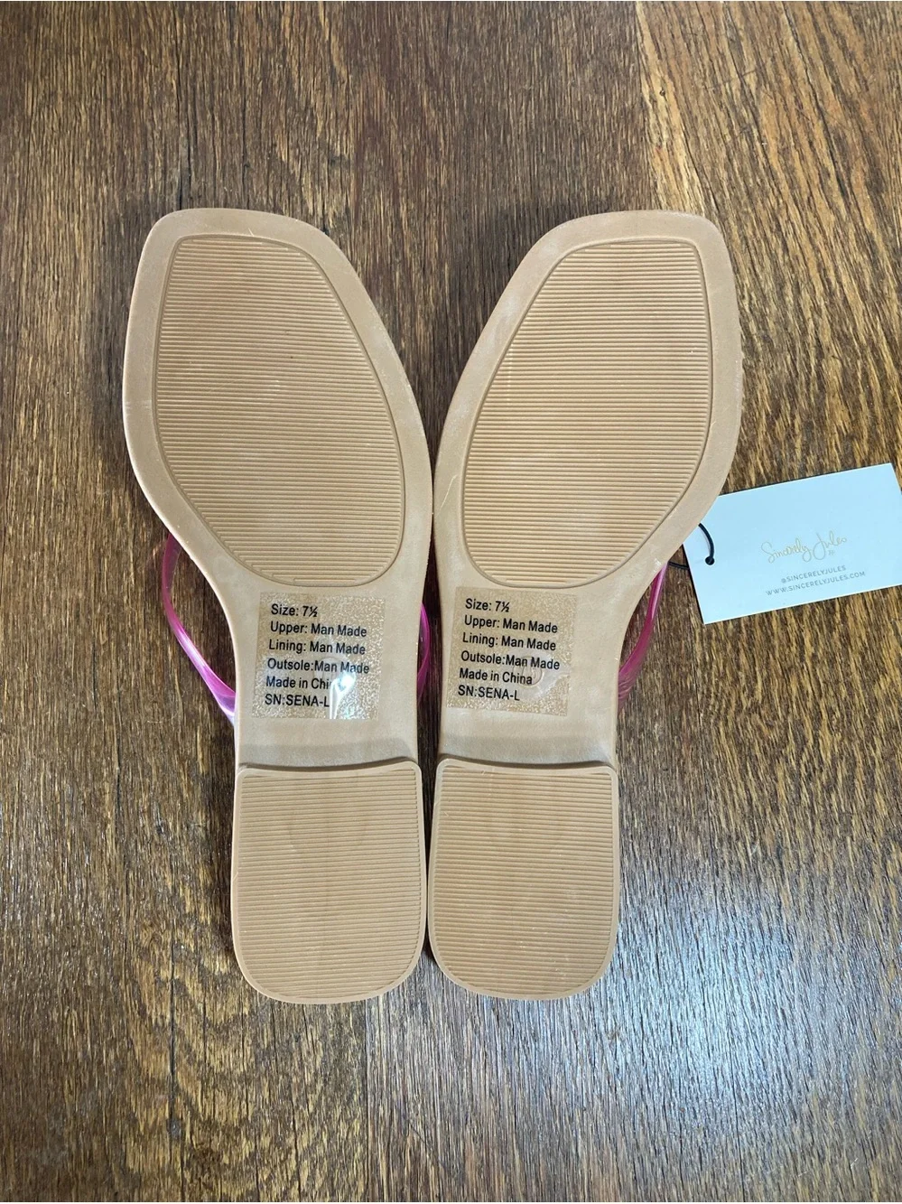 NWT Sincerely Jules Sardine-print jelly flip-flops with pink straps Women’s 7.5